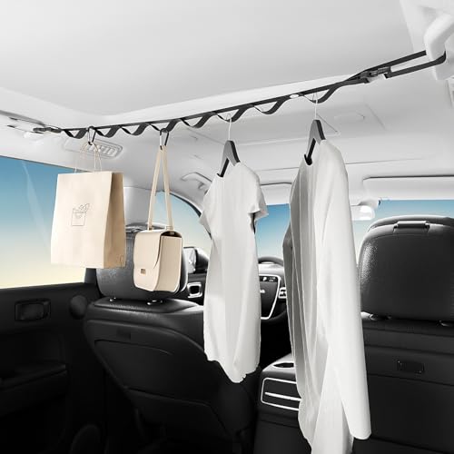 Car Clothes Hanger Bar Rod, Travel Portable Clothesline Hanger Telescopic, Retractable Clothes Drying Line Outdoors, Cloth Racks for Coat (135cm)