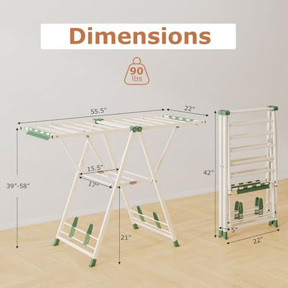 GIANTEX Foldable Metal Clothes Drying Rack, 55.5" Height Adjustable Wings - color: Beige, size: 55.5"L x 39"-58"H