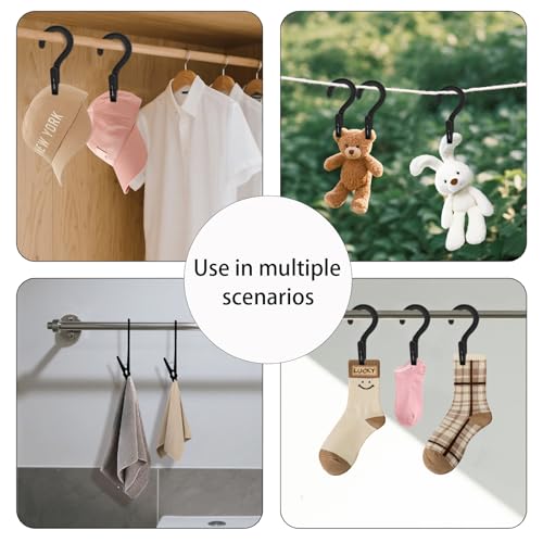 Andiker 4pcs Laundry Hooks with Clips, 5.2" Super Strong Clamping Plastic Single Clip Hangers Portable Travel Hangers with Clips to Hang Socks Towels Boots and Dry Wet Clothes (Black) - color: Black
