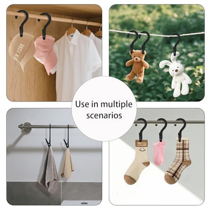 Andiker 4pcs Laundry Hooks with Clips, 5.2" Super Strong Clamping Plastic Single Clip Hangers Portable Travel Hangers with Clips to Hang Socks Towels Boots and Dry Wet Clothes (Black) - color: Black