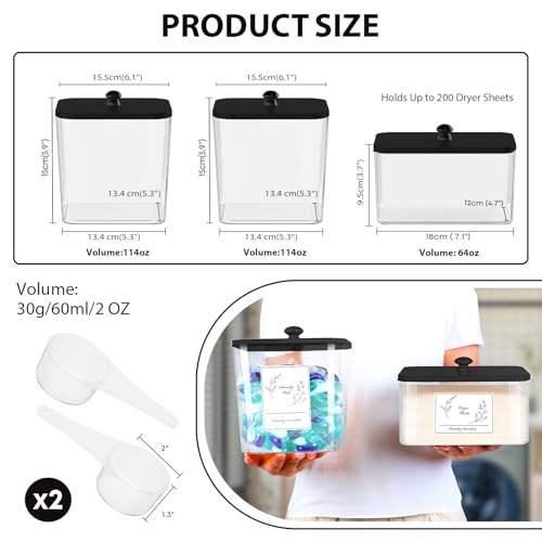 COAZEX 3 Pack Laundry Pods Containers & Dryer Sheet Holder, Black Lids - color: C-2+1 Pack(Black Lid)