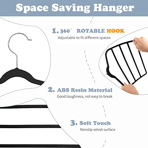Tinfol Velvet Pants Hanger Space Saving, 4pc Black Non-Silp Velvet Hangers with Hook, Multi Tier Ultra Thin Trousers Hangers, Closet Clothes Hanger Organizer Storage for Trousers, Scarves, Jeans - color: Black