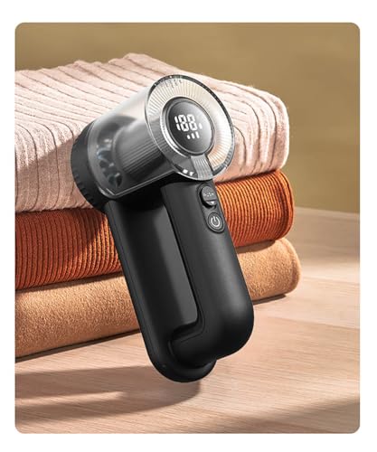 Fabric Shaver Rechargeable, 2-in-1 Lint Remover for Clothing, Furniture, Sweater with 6-Blade, 200ml Container, LED Display, 2000mAh Type-C, 3-Speed Lint Shaver Eliminates Fuzz & Pilling (Black)