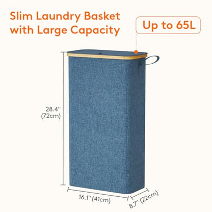 Lifewit 65L Slim Laundry Hamper with Lid and Removable Bag, Dark Blue - color: Dark Blue, size: 65L