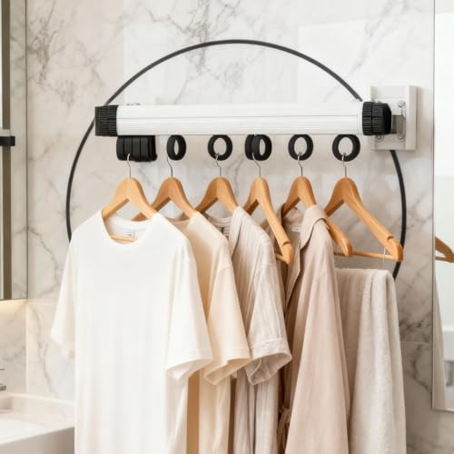Wall Mounted Clothes Drying Rack, Foldable Laundry Drying Hanger Rack for Indoor & Outdoor Use - Laundry Rooms, Bathroom & Balconies (White) - color: White