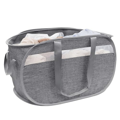 Collapsible Tear Proof Laundry Baskets with Dual Handles, Grey - color: Grey(Cationic)
