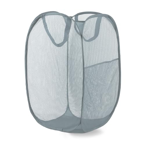 Pop Up Laundry Hamper, Mesh Laundry Basket Collapsible, Foldable Hamper for Travel and Storage (Grey) - color: Grey