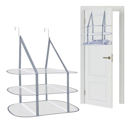 2 Pcs Sweater Drying Rack Over The Door, 3 Tier Foldable Clothes Dry Hanger