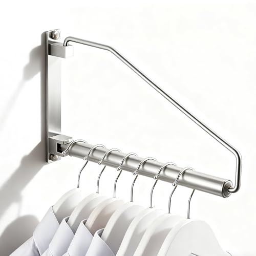 Folding Wall Mounted Clothes Hanger Rack Clothes Hook Solid Brass with Swing Arm Holder Clothing Hanging System Closet Storage Organizer Heavy Duty Drying Rack Wall Mount,Brushed Nickel - color: Brushed Nickel, size: Triangle