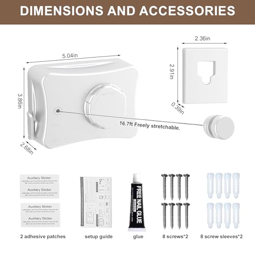 Retractable Clothesline for Indoor & Outdoor Use, White - color: White