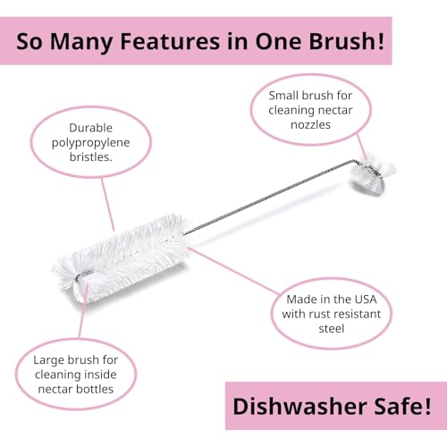 Hummingbird Feeder Cleaning Brush - Dual Purpose-Head - 14" x 1.7" - Long Bottle & Tube Cleaner, Dishwasher-Safe Bristles, Removes Nectar Residue from Nozzle & Narrow Feed Socket by FryOilSaver Co