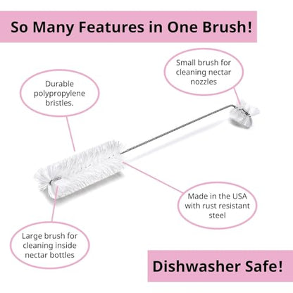 Hummingbird Feeder Cleaning Brush - Dual Purpose-Head - 14" x 1.7" - Long Bottle & Tube Cleaner, Dishwasher-Safe Bristles, Removes Nectar Residue from Nozzle & Narrow Feed Socket by FryOilSaver Co