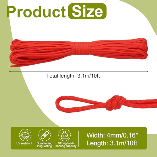 uxcell 4mm Nylon Rope, 10ft Portable Clothesline for Luggage and Backpack Tie Downs, Hanging Clothes, Swings, Camping and Mountaineering Tie Downs, Red - color: Red