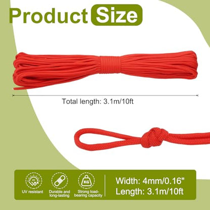 uxcell 4mm Nylon Rope, 10ft Portable Clothesline for Luggage and Backpack Tie Downs, Hanging Clothes, Swings, Camping and Mountaineering Tie Downs, Red - color: Red