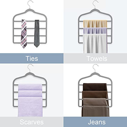 Tinfol Gray Velvet Pants Hangers Space Saving, 4pc Non-Silp Pant Hanger, Jeans Slack Trousers Hangers, Multi Layer Clothes Hanger Closet Organizer Perfect for Pants,Trouser,Jeans - color: Gray