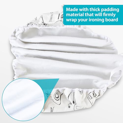 Seiritex Extra Wide Ironing Board Cover and Pad 18 x 54 inch Heat Reflective with Hook and Loop Fasteners, Thick Padding with Elasticized Edges, 3 Layers Iron Board Cover (White) - color: White, size: 18x54