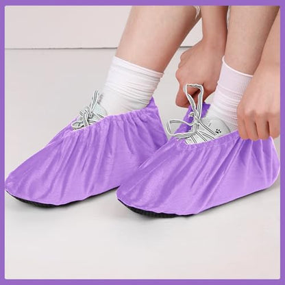 JaGely 11 Pair Reusable Cloth Shoe Covers for Indoors, Light Purple - color: Light Purple