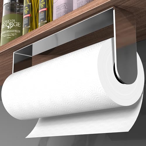 ZUNTO Adhesive Paper Towel Holder, Under Cabinet Paper Towel Rack for Kitchen - Great Space Saver, SUS 304 Stainless Steel (Polished) - color: Silver/Polished