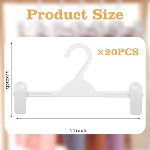 Weysat 20 Pack Kids Pants Hangers with Clips, 11 Inch White Plastic