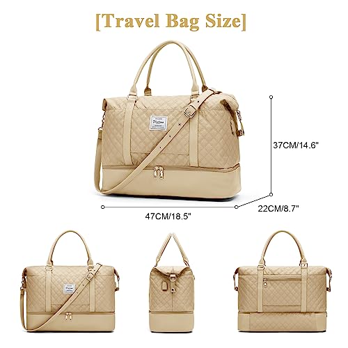 Large Travel Duffle Bag Carry on Weekend Bag with Shoes Compartment Gym Bags for Travel Women Men Waterproof Business Work Overnight Trips Sport Hospital Airplane Travel Essentials Khaki - color: A18-Khaki