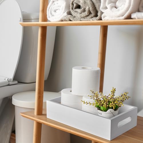 ALELION White Bathroom Basket - Wooden Toilet Tank Paper Basket with Handle for Organizing - Back of Toilet Storage Organizer for Bathroom Tank Topper Counter - White Bathroom Decor Box - color: White, size: 13 Inch