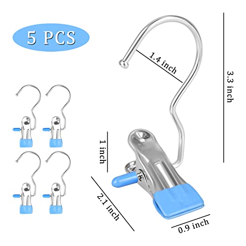 FuninCrea Laundry Hooks Clip, 5 Pcs Stainless Steel Anti-Slip Boot Laundry Hanger Clips Portable Heavy Duty Multi-Functional Single Hanging Clothes Clips for for Scarf, Gloves, Shoes, Socks (Blue) - color: Blue