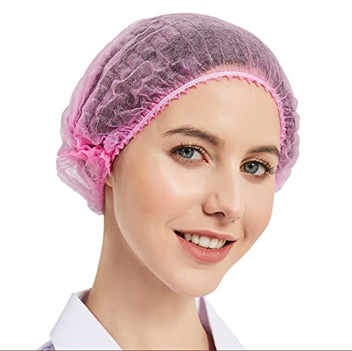 ProtectX 500-Pack Pink Disposable Hair Nets, Elastic Head Cover, Bouffant Caps, Sanitation Head Cover for Food Service, Spa Men & Women - 21 inch - size: Pink 500 Pack