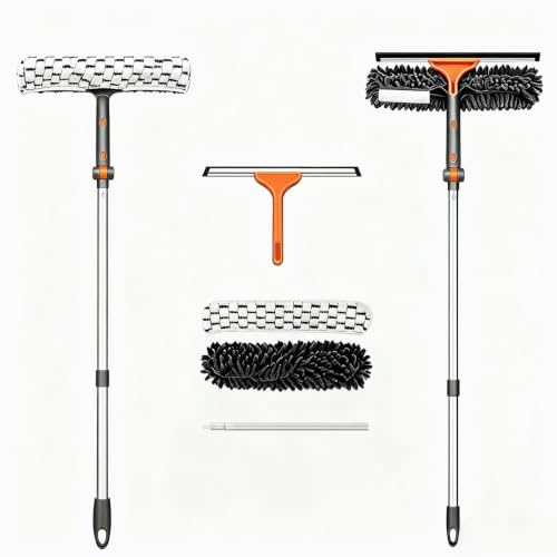 Chabatree 2-in-1 Window Squeegee Cleaner Set with 62" Extendable Pole, Window Cleaning Kit with Bendable Head for Indoor & Outdoor Glass, Professional High Window Cleaning Tool for Car & Home(Kit1.0 - size: with 2 Cleaning Cloth