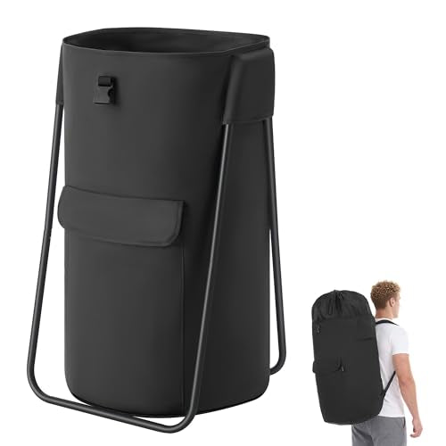 SONGMICS Laundry Bag, Laundry Backpack, Heavy-Duty, 31.7 Gallons (120 L) - color: Ink Black, style: 120 L with Stand