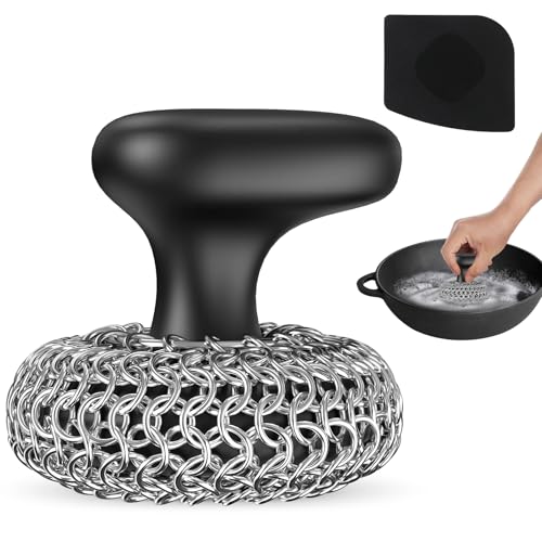 Cast Iron Scrubber Dish Scrub Brush 316 Chainmail Scrubber for Cast Iron - color: Black