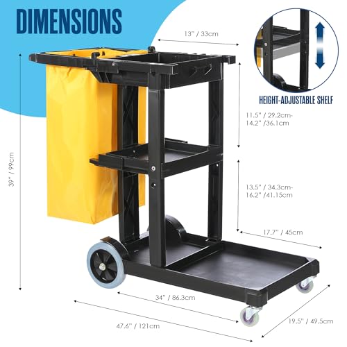 Cleaning Cart, Janitorial Cart, Cleaning Caddy with Wheels, Janitor, 440 Lb - color: Black