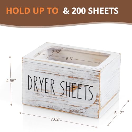 Dryer Sheet Holder, White Washed Wood Laundry Sheets Container, Laundry Room Organization and Storage for Farmhouse Laundry Room Decor and Accessories, Fabric Sheet Dispenser - color: White Washed