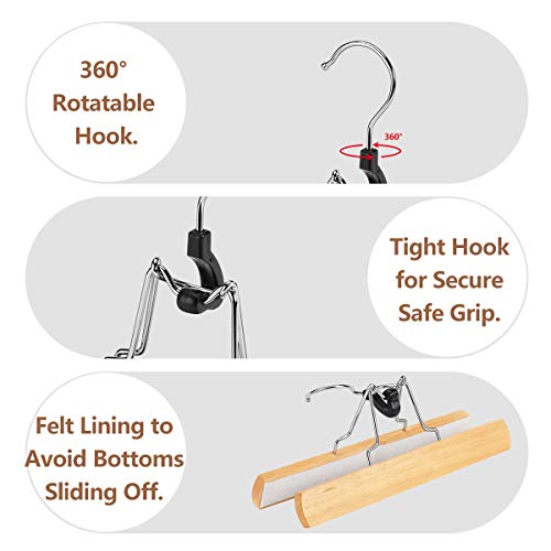 AMKUFO 20 Pack Natural Wooden Pants Hangers with Clips Non Slip Skirt Hangers Trouser Clamp Hanger Solid Wood Hanger with 360° Swivel Hook - color: Natural, size: 20 Pack