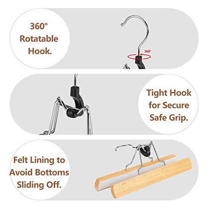 AMKUFO 20 Pack Natural Wooden Pants Hangers with Clips Non Slip Skirt Hangers Trouser Clamp Hanger Solid Wood Hanger with 360° Swivel Hook - color: Natural, size: 20 Pack