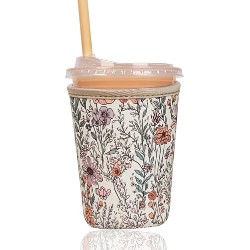 Reusable Insulated Sleeve for Iced Coffee Cup, Coffee Neoprene Sleeve for Cold & Hot Drinks, Beverage Holder for Iced Coffee (Bloom Magic, Small: 16-18oz) - color: Bloom Magic, size: Small: 16-18oz