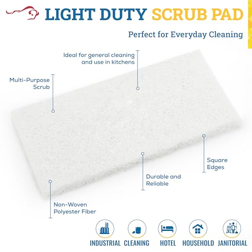 KLEEN HANDLER Light Duty Cleaning Scrub Pad, White, Pack 20, 10 x 4.6 in - color: White, size: Pack of 20