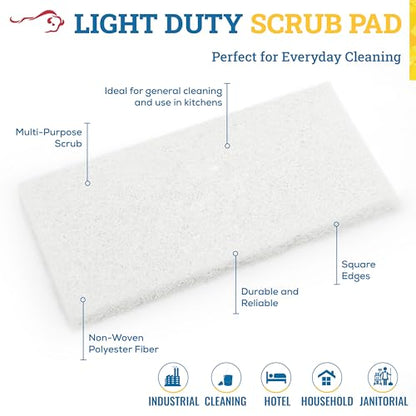 KLEEN HANDLER Light Duty Cleaning Scrub Pad, White, Pack 20, 10 x 4.6 in - color: White, size: Pack of 20