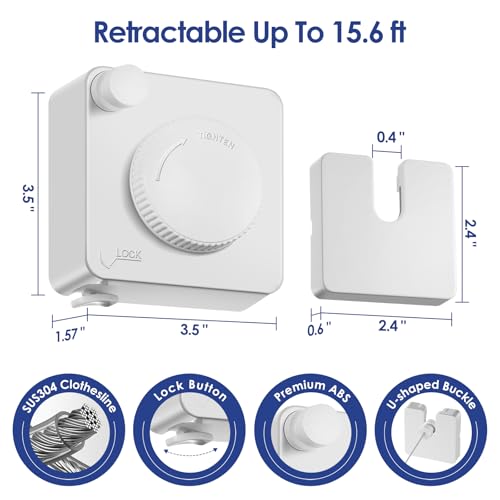 Retractable Clothesline Indoor, Non-Sagging Clothes Line Retracting Outdoors,15.6Ft Heavy Duty Clothes Drying Laundry Line, Wall Mounted Clothesline (White) - color: White-15.6ft