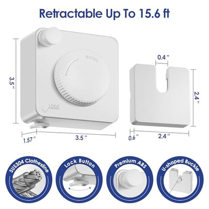 Retractable Clothesline Indoor, Non-Sagging Clothes Line Retracting Outdoors,15.6Ft Heavy Duty Clothes Drying Laundry Line, Wall Mounted Clothesline (White) - color: White-15.6ft