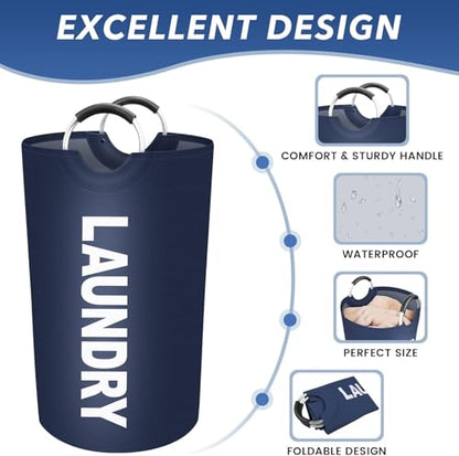 Vivicreate 115L Large Laundry Basket, Tall Collapsible Laundry Hamper with Aluminum Handles, Foldable Freestanding Clothes Storage Bin for Bedroom, Dorm, Bathroom (BLUE) - color: BLUE