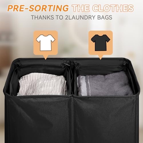 Chrislley Double Laundry Hamper with Lid, 140L Laundry Basket 2 Section - color: Black, size: 140l(24.0"l X 14.2"w X 25.2"h)