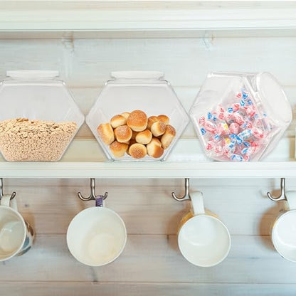 Woozettn Plastic Candy Jar,Hexagon Cookie Jars for Kitchen,Clear Hexagonal Containers with Lids for Dry Food,Candy,Snacks,Cookies,Craft,Laundry Pod(1 Pcs)