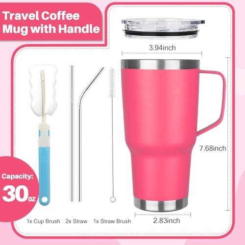 30 oz Tumbler with Handle, Stainless Steel Insulated Tumbler with Lid and Straw, Double Wall Vacuum Coffee Mug Tumbler, Insulated Coffee Thermal Cup for Cold and Hot (Peach Pink) - color: Peach Pink, size: 30 Ounces