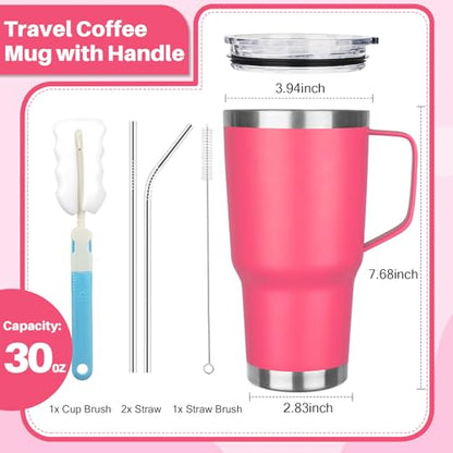 30 oz Tumbler with Handle, Stainless Steel Insulated Tumbler with Lid and Straw, Double Wall Vacuum Coffee Mug Tumbler, Insulated Coffee Thermal Cup for Cold and Hot (Peach Pink) - color: Peach Pink, size: 30 Ounces