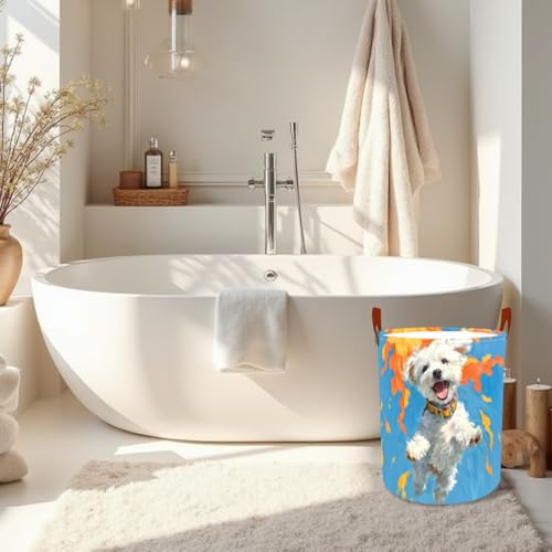 Laundry Basket 15.7x19.7 in White Puppy Autumn Hamper for Bedroom - color: colorful1250