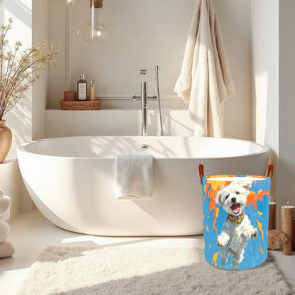 Laundry Basket 15.7x19.7 in White Puppy Autumn Hamper for Bedroom - color: colorful1250