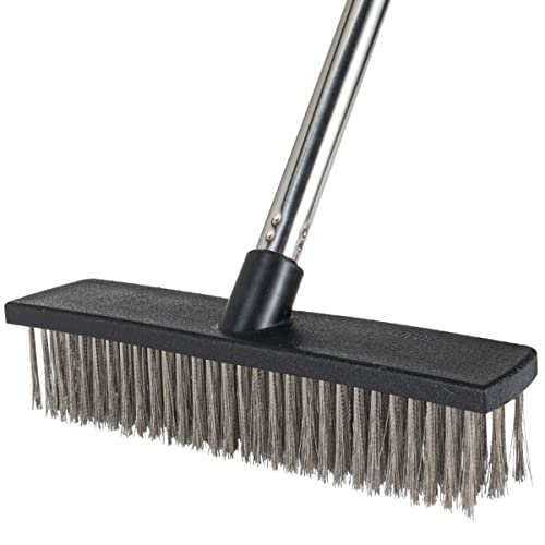 Heavy-Duty Push Broom Brush - Perfect for Bathroom, Kitchen, Patio, Garage, Deck, Concrete, Wood, Stone, and Tile Floors (14.5" Stainless Steel Bristle-Black) - color: 14.5" Stainless Steel Bristle-black