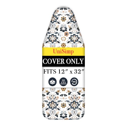 UniSimp Small Ironing Board Cover and Pad 12"x32" Small Iron Board Cover with Padding,Tabletop Mini Ironing Board Cover and Pad Small Size, Cotton Canvas, Heat Resistant, Drawstring Floral - color: Floral, size: 12" x 32"