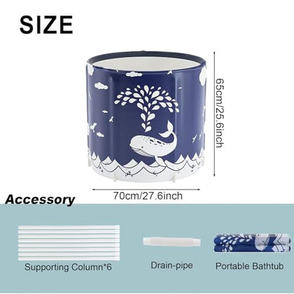 Portable Foldable Bathtub, Collapsible Adult Bath Tub for Hot SPA and Ice Bath, Space-Saving Storage, Durable PVC Material (Whale, 27inch) - color: Whale