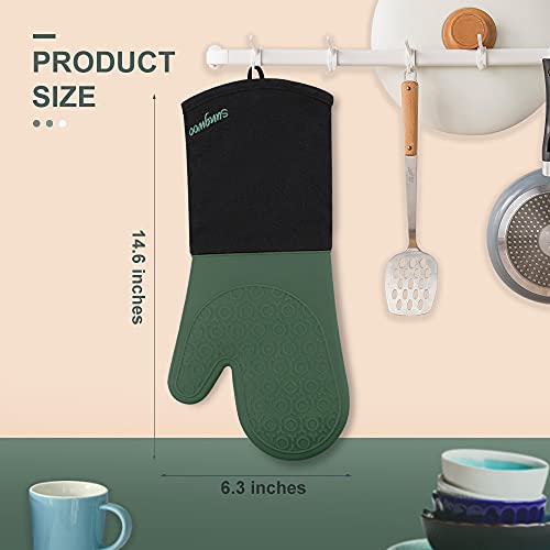 Silicone Oven Mitts - 14.6" Heat Resistant Oven Gloves for Baking, Cooking - color: Midnight Green & Black, size: 14.6in Oven Mitts